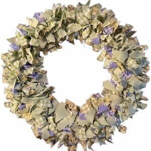 New 18" Shabby Chic Rag Fabric Wreath Cottage Farmhouse Home Decor Upcycled